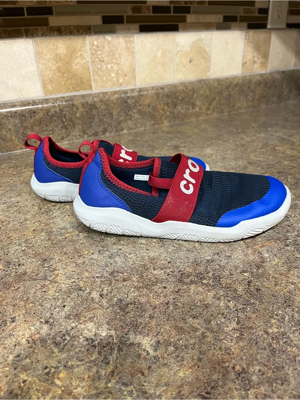 Crocs LiteRide Modform Kids J3 Slip On Sneakers Navy Blue Red Sport